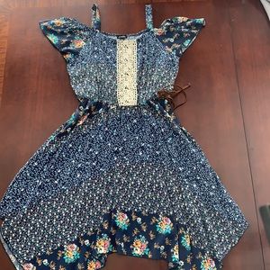 Girls Zunie Floral Cold Shoulder Dress with Belt